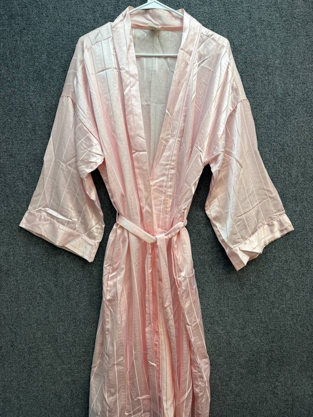 Kathryn Women's Pink Satin Robe Belted Floral Jacquard 38" Long Size L